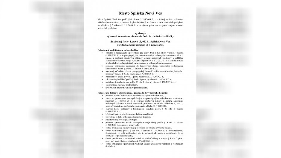 Výberové konanie na riaditeľa školy