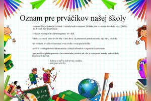 Oznam pre prvákov našej školy